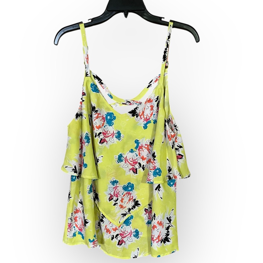 Torrid Women’s 00 M/L Bright Yellow Floral Chiffon Double Layer Tank Top